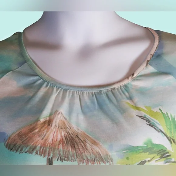 Chicoâs Tropical Beach Scene Sheer Blouse (Size 3 / XL) - Picture 5 of 12
